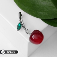 Брошь &laquo;Вишенка&raquo;, цвет бордово-зелёный в серебре