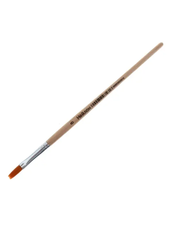 Кисть нейлон № 8, плоская, деревянная ручка