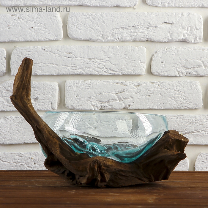 Вазон стекло на дереве "Забота" 20х25х25 см, МИКС