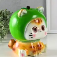 Копилка "Кот в костюме яблоко"зелёный, 21х17х17 см