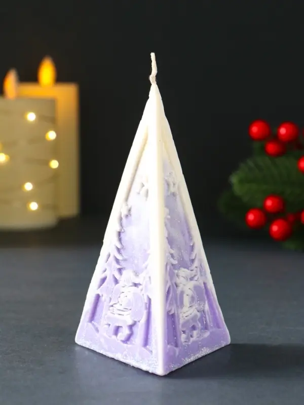 Свеча новогодняя пирамида Дед Мороз" 70х120 мм, фиолетовый