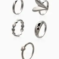 Набор колец 5 шт "Новый стиль" сердечки, размер МИКС, цвет серебро