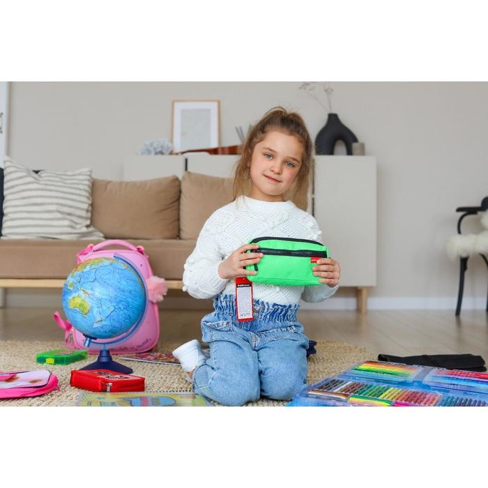 Пенал мягкий, 2 отделения, объёмный, 100 х 210 х 50 мм, Erich Krause, Neon Green 49004