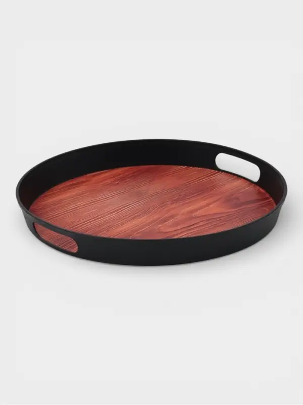 Поднос для подачи с ручками Magistro &laquo;ФьюженВуд&raquo;, кргулый, 28&times;3.2 см, пластик, черный, коричневый