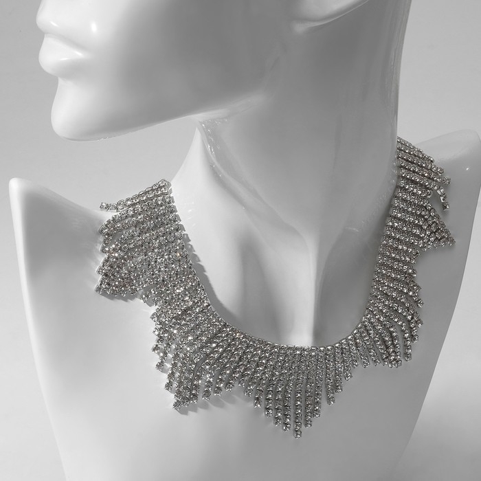 Колье &laquo;Водопад&raquo; сталактиты, цвет белый в серебре, 30 см