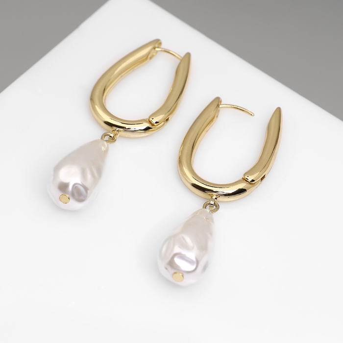 Серьги с жемчугом &laquo;Бусина&raquo; груша, цвет золото