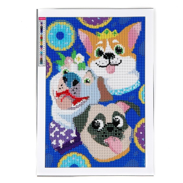 Алмазная мозаика с полным заполнением на холсте &laquo;Песики&raquo;&lrm;, 20 х 30 см