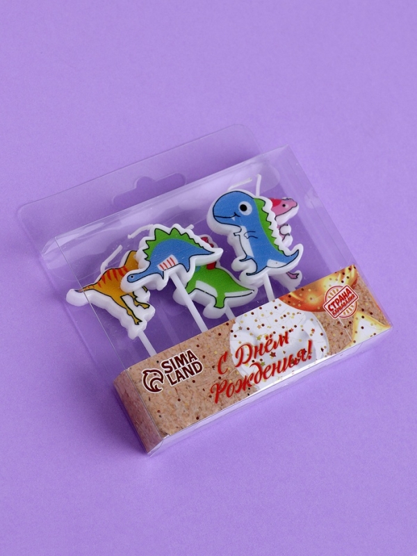 Свечи для торта "Динозаврики", 5 шт, разноцветные