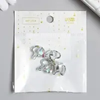 Металлический элемент, декоративная подвеска &laquo;Арт Узор. Двойное сердце&raquo;, стразы, серебро, 1.7&times;1.8 см