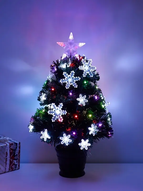 Ёлка фиброоптическая &laquo;Снежинки&raquo; 60 см, d нижнего яруса 35 см, 55 веток, мигание