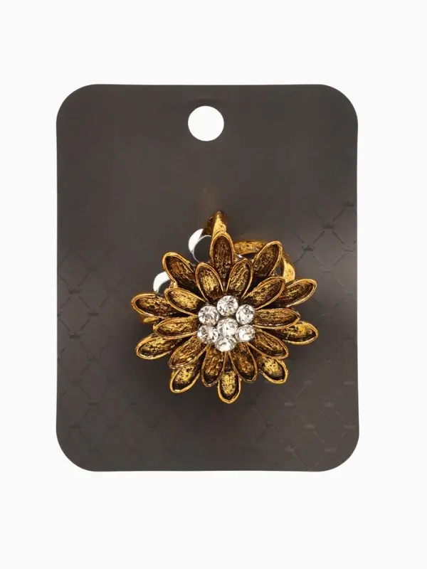Кольцо для платка "Цветок Хризантема", цвет белый в чернёном золоте