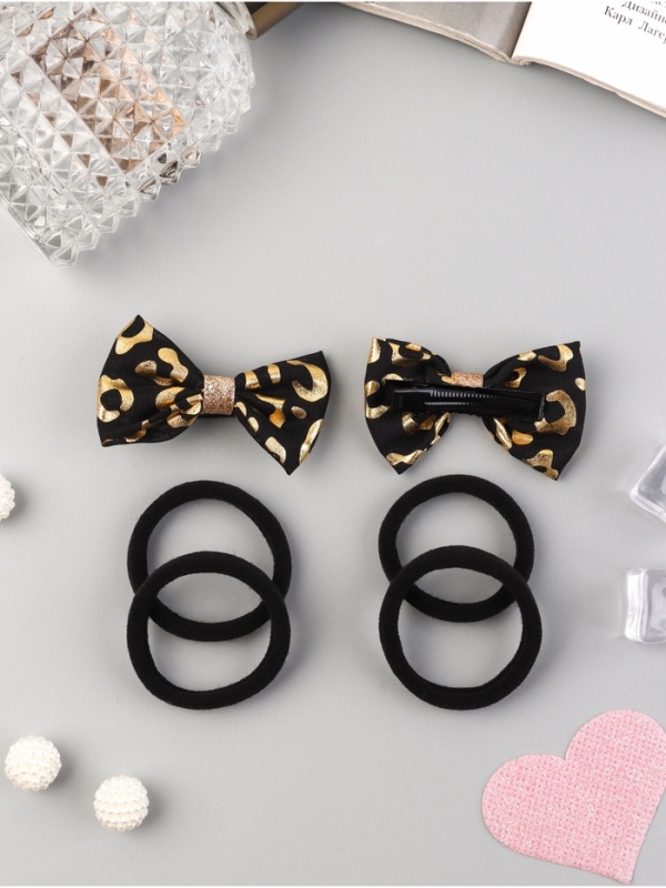 Набор для волос "Школьница галант" (4 резинки 3,5 см, 2 зажима 5,5 см) стиль, чёрный