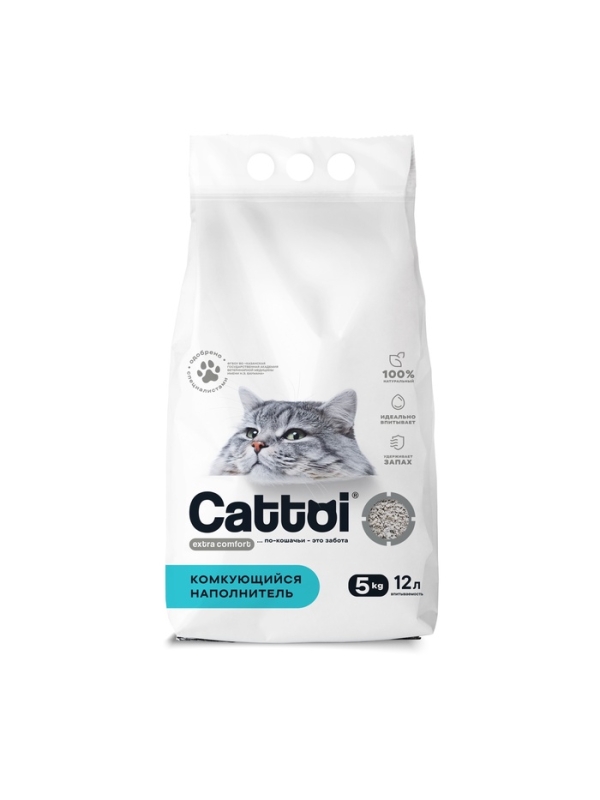 Наполнитель минеральный комкующийся Cattoi Extra Comfort 5 кг,пластиковый пакет