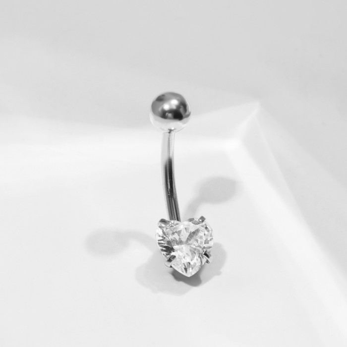 Пирсинг в пупок «Банан» сердечко, L=2 см, белый в серебре Пирсинг в пупок «Банан» сердечко, L=2 см, белый в серебре