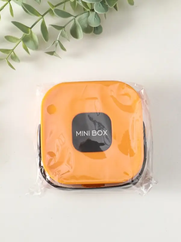 Шкатулка пластик для украшений с зеркалом, с ручкой 3 ячейки, 3 полосы, оранж 9х9х3,8 см