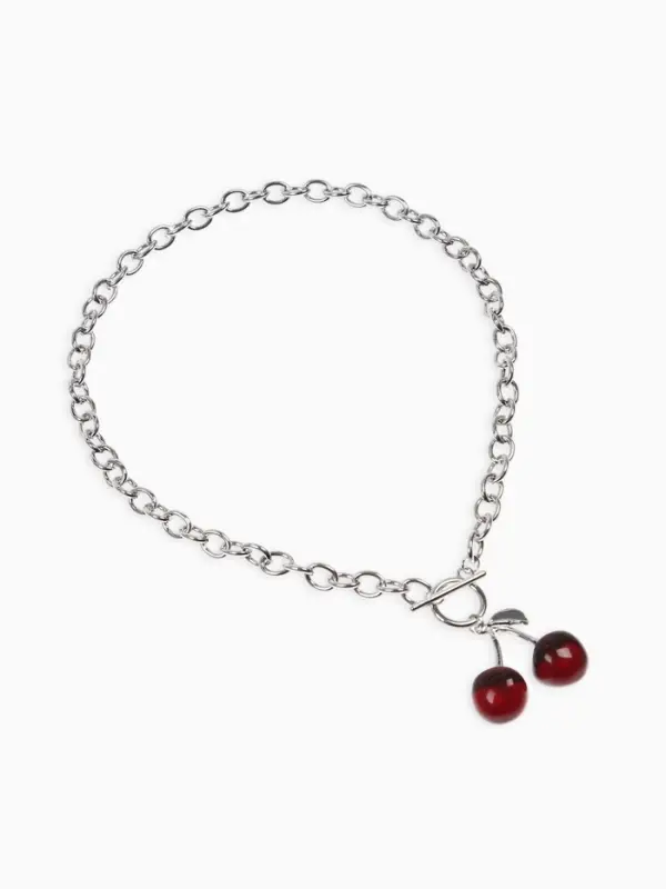 Кулон-цепь крупная "Вишня", цвет красный в серебре 40+удл