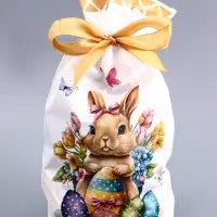 Пакет полиэтиленовый подарочный &laquo;Заяц с цветами&raquo;, с завязками, 15&times;23 см МИКС