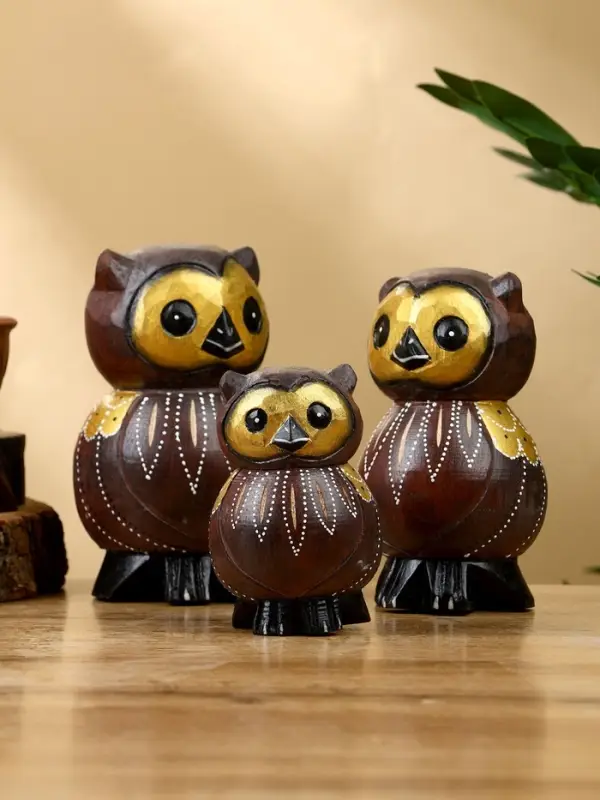 Набор сувенирный "Совята" дерево H 14, 12, 10 см, цв. коричневый