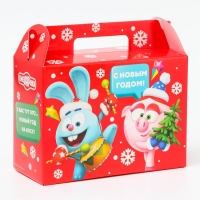 Новый год. Подарочная коробка Новогодняя Ларец простой "Смешарики" лицензия 23 х 10 х 16,5 см (+4,5 см).