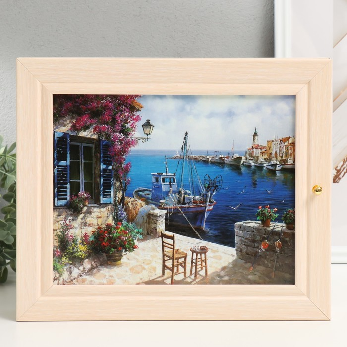 Ключница "Домик у причала" молочный дуб 26х31 см МИКС