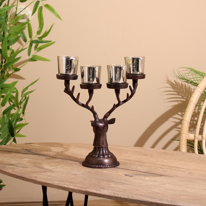 Подсвечник на 4 свечи Подсвечник на 4 свечи "Олень" алюминий 26х13х30 см