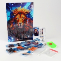 Алмазная мозаика с частичным заполнением на подрамнике «Лев», 20 х 30 см, с гирляндой Алмазная мозаика с частичным заполнением на подрамнике «Лев», 20 х 30 см, с гирляндой