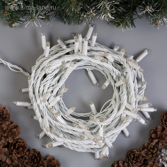 Гирлянда &laquo;Нить&raquo; 10 м, IP65, УМС, белая нить, 100 LED, свечение синее, 220 В