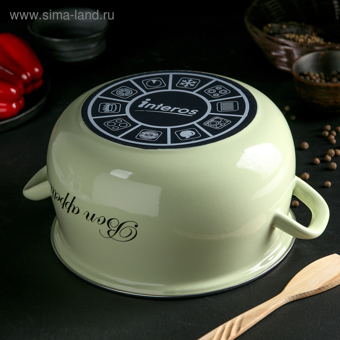 Кастрюля эмалированная &laquo;Лайм&raquo;, 5.7 л, стеклянная крышка, индукция, цвет светло-зелёный