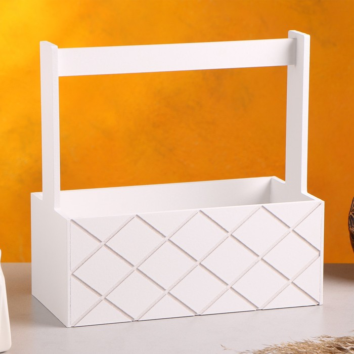 Кашпо деревянное Кашпо деревянное "Эллада большая, сетка", с ручкой, белый, 25×12,5×10(25) см