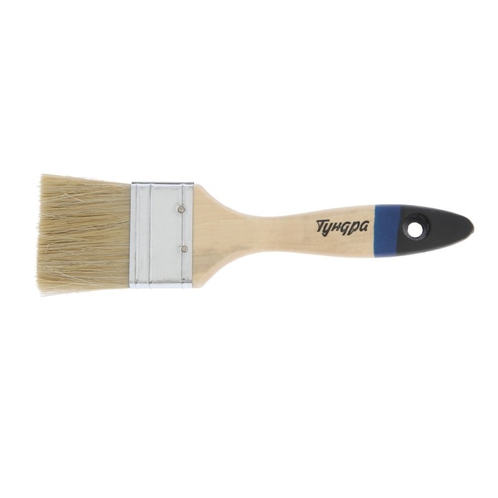 Кисть плоская ТУНДРА, натуральная щетина, деревянная ручка, 2", 50 мм