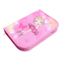 Пенал 1 секция, 130 х 210 х 40 мм, 2 откидные планки, тканевый, Calligrata TOP, Content "Балерина"