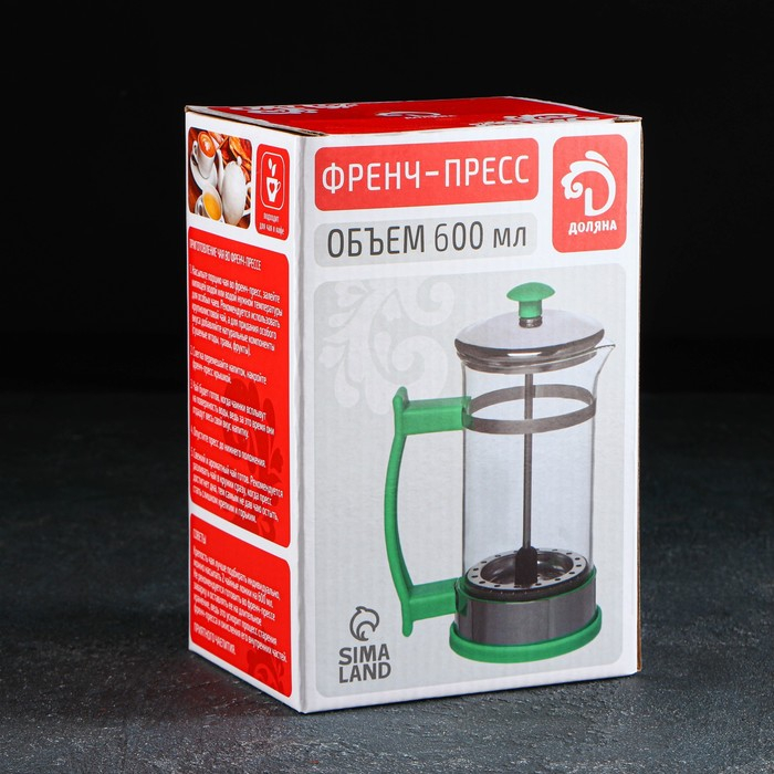 Чайник заварочный френч - пресс Доляна &laquo;Риц&raquo;, 600 мл, стекло, цвет чёрный