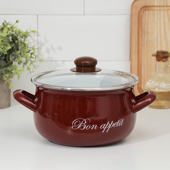 Кастрюля эмалированная &laquo;Бордо&raquo;, 3,1 л, индукция, цвет бордовый