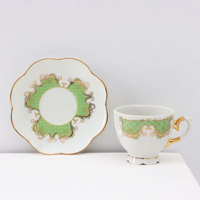 Сервиз кофейный фарфоровый &laquo;Симфония&raquo;, 15 предметов: кофейник 800 мл, сахарница 400 мл, сливочник 180 мл, чашка кофейная 110 мл, блюдце d=12 см