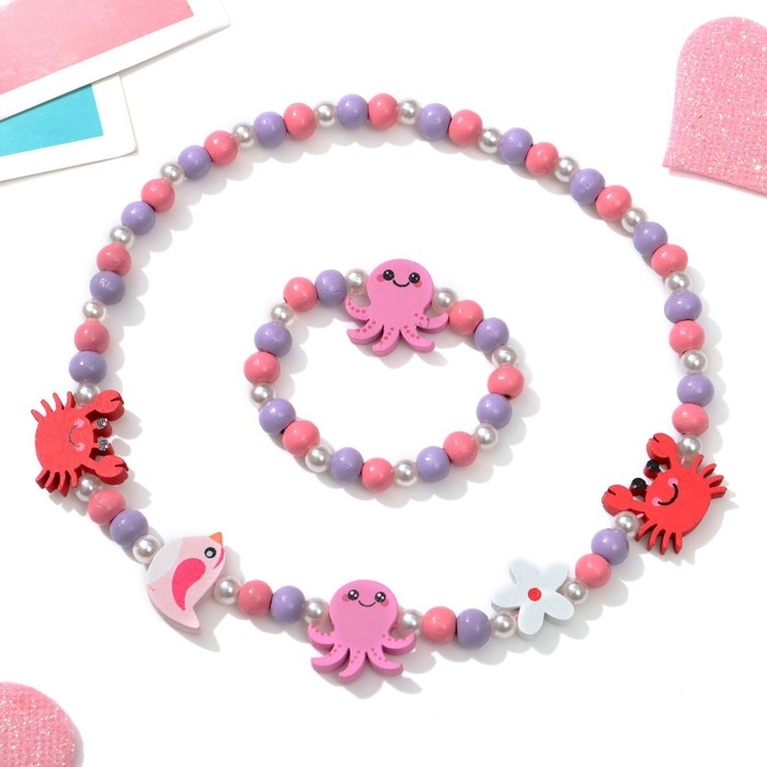 Набор детский &laquo;Выбражулька&raquo; 2 предмета: бусы, браслет, подводный мир, цветной