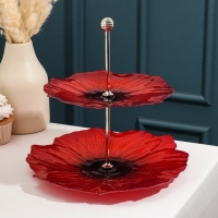 Блюдо 2-х ярусное «Маки», d=21/28 см, цвет красный Блюдо 2-х ярусное «Маки», d=21/28 см, цвет красный