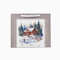 Пакет подарочный новогодний крафтовый вертикальный &laquo;Зимний лес&raquo;, M 26 х 30 х 9 см 9564906 , Новый год