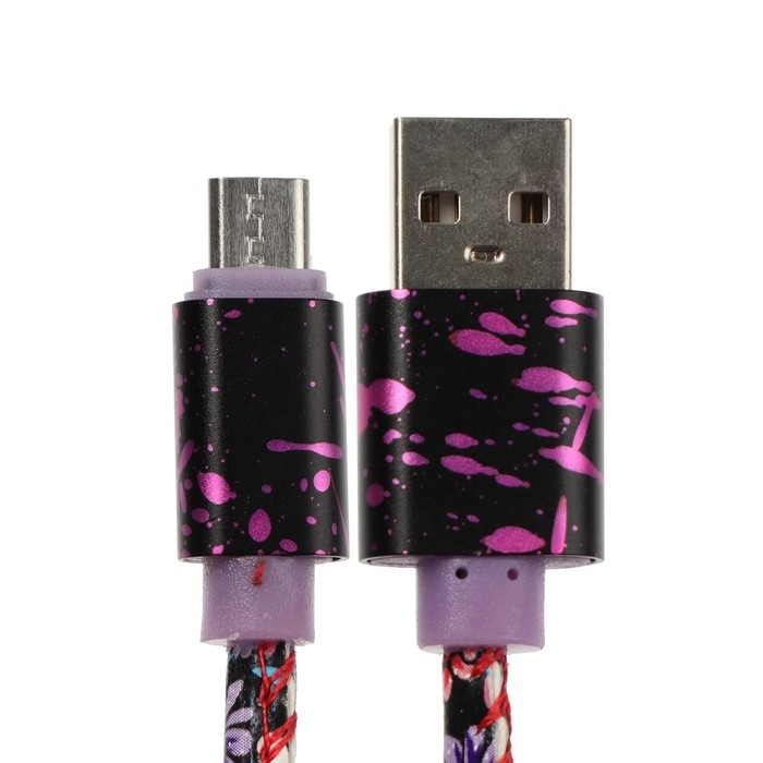 Кабель Luazon, microUSB - USB, 2.4 A, 1 м, оплётка экокожа, разноцветный