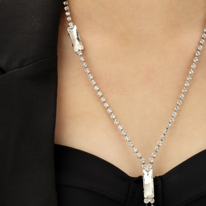 Колье «Нить» прямоугольники, цвет белый в серебре, 70 см Колье «Нить» прямоугольники, цвет белый в серебре, 70 см