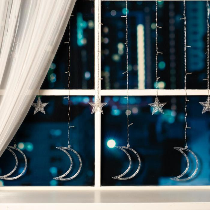 Гирлянда «Бахрома» 2.7 × 0.9 м с насадками «Месяц», IP20, прозрачная нить, 138 LED, свечение мульти, 8 режимов, 220 В Гирлянда «Бахрома» 2.7 × 0.9 м с насадками «Месяц», IP20, прозрачная нить, 138 LED, свечение мульти, 8 режимов, 220 В