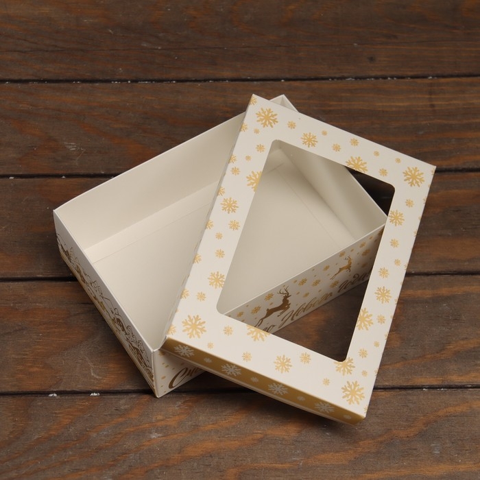 Новый год. Коробка подарочная новогодняя складная, крышка-дно, с окном Новый год. Коробка подарочная новогодняя складная, крышка-дно, с окном "Счастливого Нового Года" 21 х 15 х 7 см