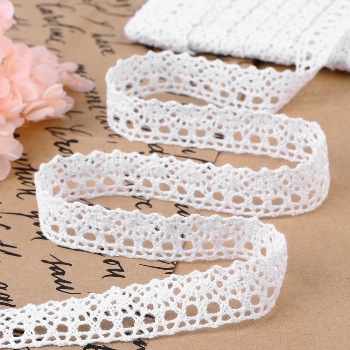 Кружево вязаное, 15 мм &times; 15 &plusmn; 1 м, цвет белый