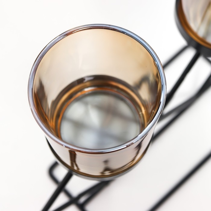 Подсвечник металл, стекло на 2 свечи Подсвечник металл, стекло на 2 свечи "Флокс" d-5 см, чёрный 8,5х21х23 см