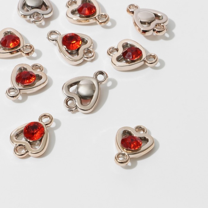 Коннектор «Сердце» 2,2×1,6×0,7 см, (набор 10 шт.), цвет красный в золоте Коннектор «Сердце» 2,2×1,6×0,7 см, (набор 10 шт.), цвет красный в золоте