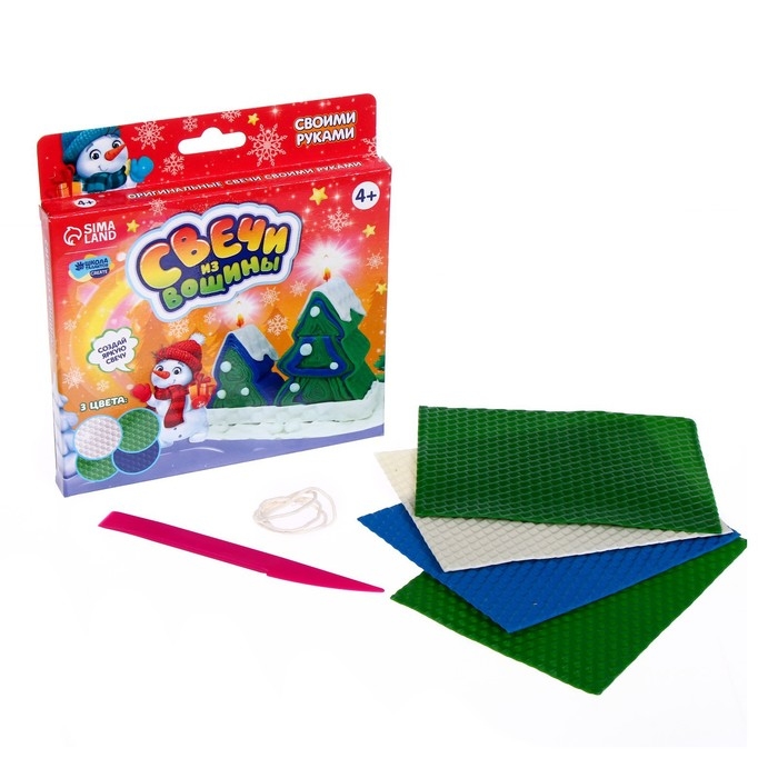 Свеча своими руками из вощины на новый год &laquo;Зимний пейзаж&raquo;, новогодний набор для творчества