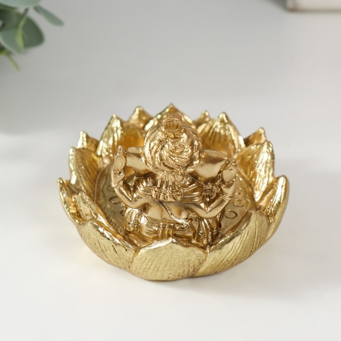 Подсвечник полистоун на 1 свечу "Ганеша в лотосе" золото 9х8,2х7 см