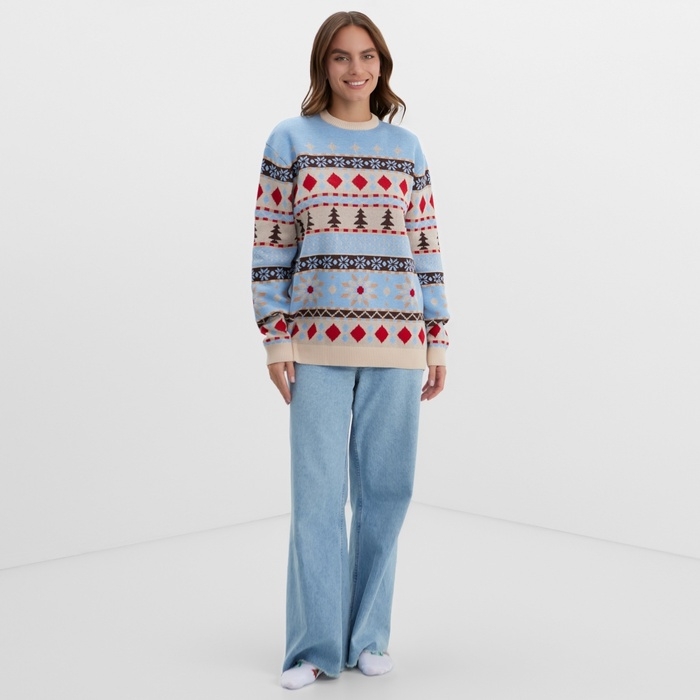 Новый год. Джемпер вязаный KAFTAN Scandinavia размер 54, голубой Новый год. Джемпер вязаный KAFTAN Scandinavia размер 54, голубой