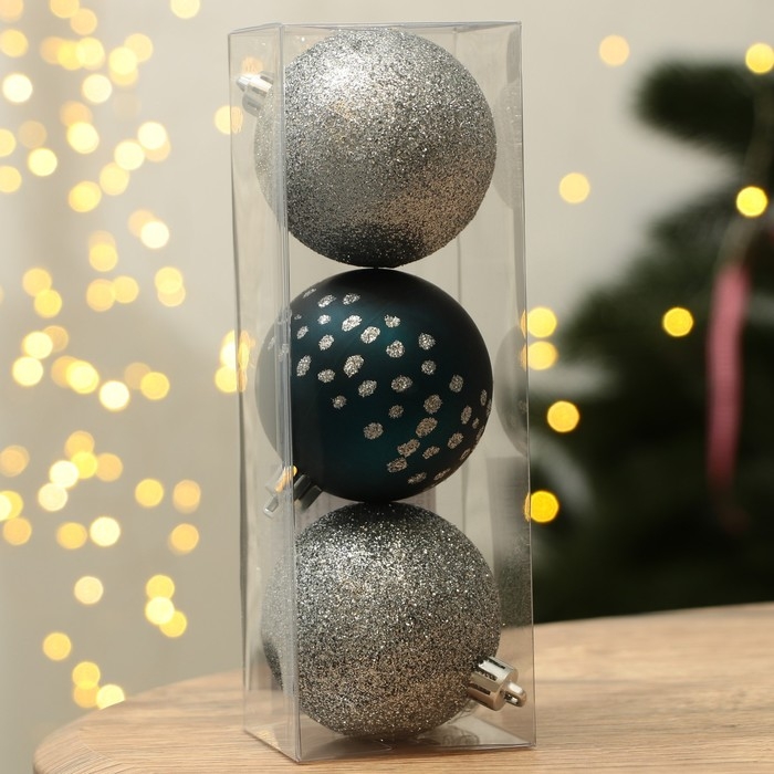 Шары ёлочные новогодние &laquo;Счастья!&raquo;, на Новый год, пластик, d=6, 3 шт., цвет синий и серебристый