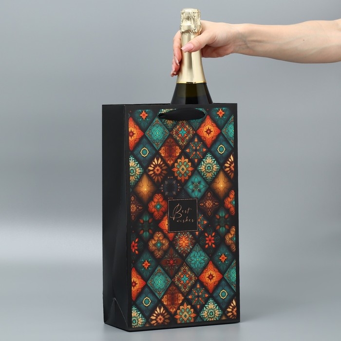 Пакет подарочный под две бутылки, упаковка, &laquo;Best wishes&raquo;, 35 х 20 х 9 см