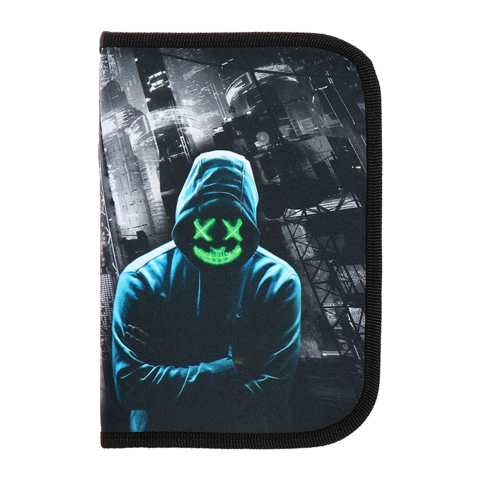 Пенал 1 секция 140 х 210 х 40 мм, откидной карман и косметичка, тканевый, Calligrata TOP Content "Маска"